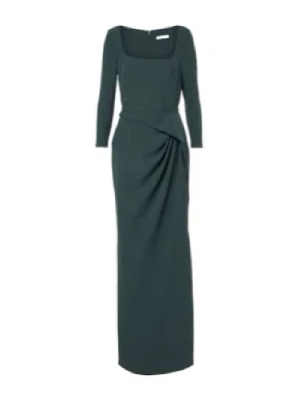 Safiyaa Mahir Gown Long-Sleeve Square Neck Evening Gown in Deep Green